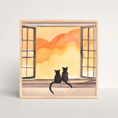 Katten in raam | Zonsondergang waterverf Silhouet Poster