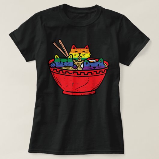 Katten in Ramen Anime Food LGBTQ Rainbow Flag Gay T-shirt (Design voorkant)
