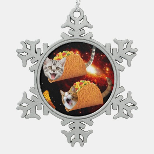 Katten in ruimtactieken tin sneeuwvlok ornament (Voorkant)