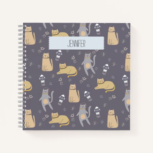 Katten in ruimte naadloos patroon Aangepaste naam Notitieboek (Voorkant)