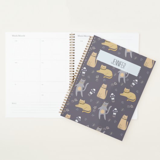 Katten in ruimte naadloos patroon Aangepaste naam Planner (Display)
