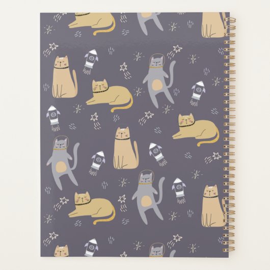 Katten in ruimte naadloos patroon Aangepaste naam Planner (Achterkant)