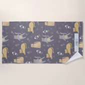 Katten in ruimte naadloos patroon Aangepaste naam Strandlaken (Voorkant)