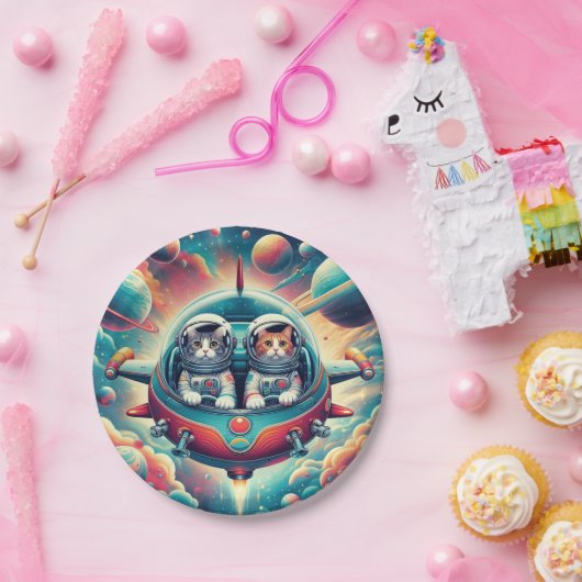 Katten in ruimtepapier borden! papieren bordje (Feest)