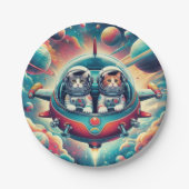 Katten in ruimtepapier borden! papieren bordje (Voorkant)