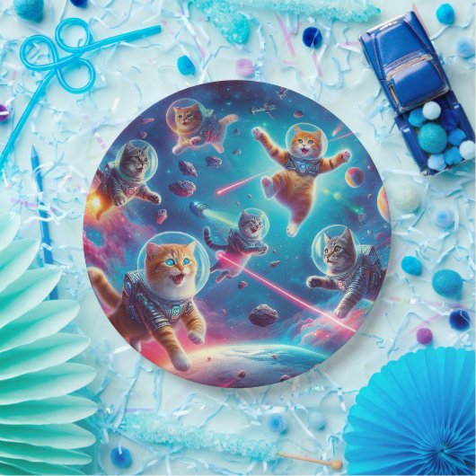 Katten in ruimtepapier borden! papieren bordje (Feest)