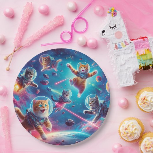 Katten in ruimtepapier borden! papieren bordje (Feest)
