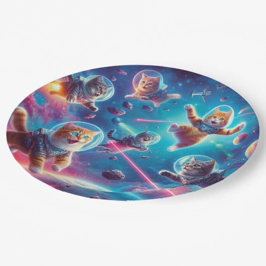 Katten in ruimtepapier borden! papieren bordje (Gekanteld)