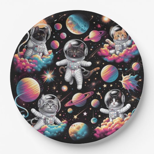 Katten in ruimtepapier borden! papieren bordje (Voorkant)