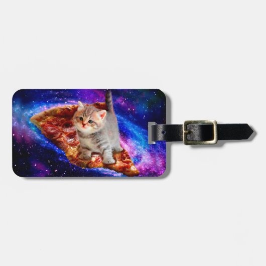 Katten in ruimtepizza bagagelabel (Voorkant horizontaal)