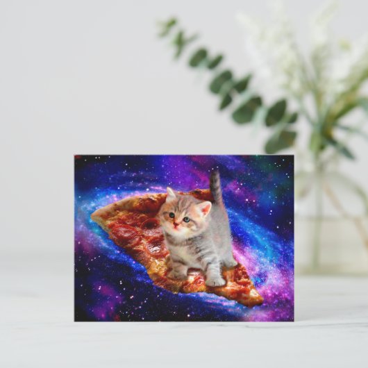 Katten in ruimtepizza briefkaart (Staand voorkant)