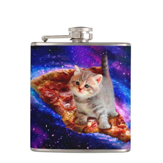 Katten in ruimtepizza heupfles (Voorkant)