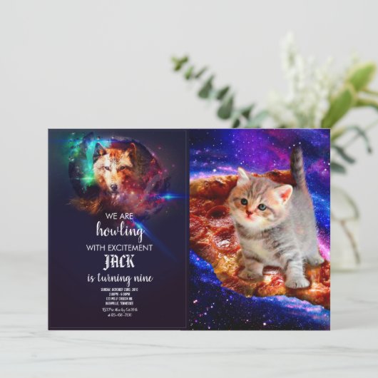 Katten in ruimtepizza kaart (Staand voorkant)