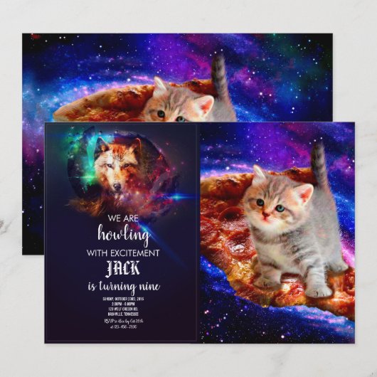 Katten in ruimtepizza kaart (Voorkant / Achterkant)