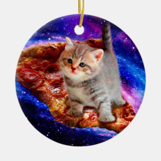 Katten in ruimtepizza keramisch ornament (Voorkant)