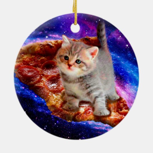 Katten in ruimtepizza keramisch ornament (Achterkant)