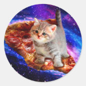 Katten in ruimtepizza ronde sticker (Voorkant)