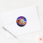 Katten in ruimtepizza ronde sticker (Envelop)