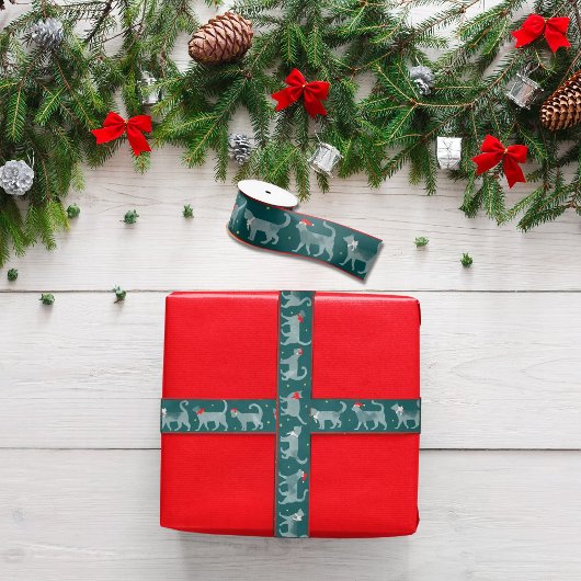 Katten in Santa Hats Blauwgroen Waterverf lint