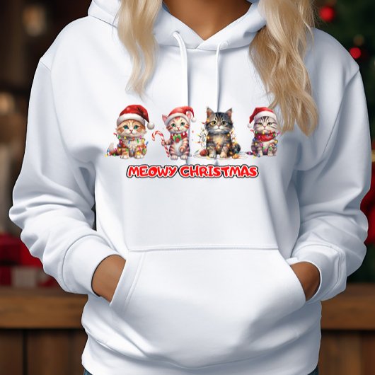 Katten in Santa hoeden en lichten Meowy Kerstmis Hoodie
