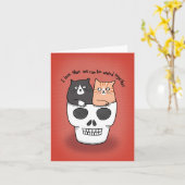 Katten in Schedel Raar Grappig Jubileum Valentijn Kaart (Gele Bloem)