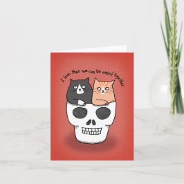 Katten in Schedel Raar Grappig Jubileum Valentijn Kaart