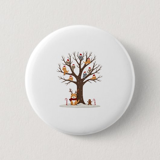 Katten in sneeuw boom winter kerstmis kerstmuts X- Ronde Button 5,7 Cm (Voorkant)