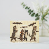 Katten in sneeuw met paraplu's briefkaart (Staand voorkant)