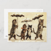 Katten in sneeuw met paraplu's briefkaart (Voorkant / Achterkant)