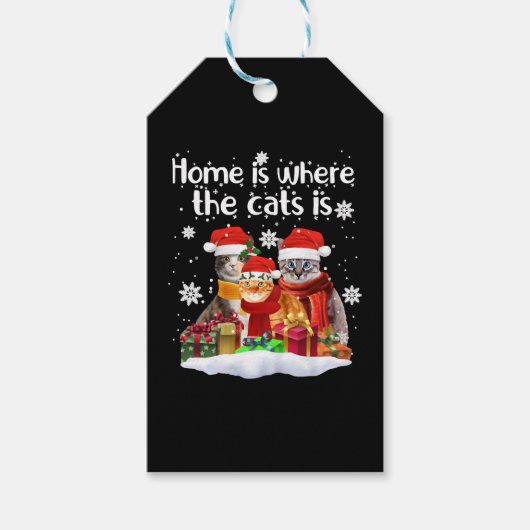 Katten In Sneeuw Winter Kerstman Hoed Kitten Kerst Cadeaulabel (Voorkant)