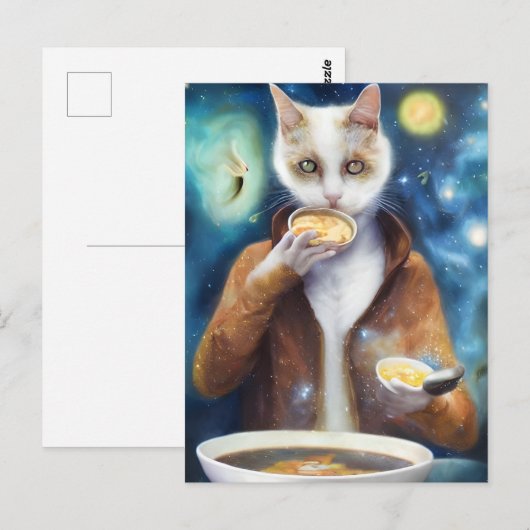 Katten in springpak die soep eten AI genereerde ku Briefkaart (Voorkant / Achterkant)