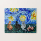 Katten in Stary Night Geïnspireerd Waterverf Schil Legpuzzel (Horizontaal)