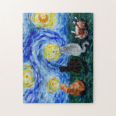 Katten in Stary Night Geïnspireerd Waterverf Schil Legpuzzel (Verticaal)