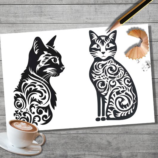 Katten in Stencil Art 1 Decoupage Papier