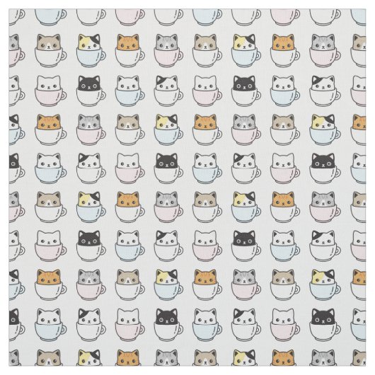 Katten in theekopjes stof (Swatch)