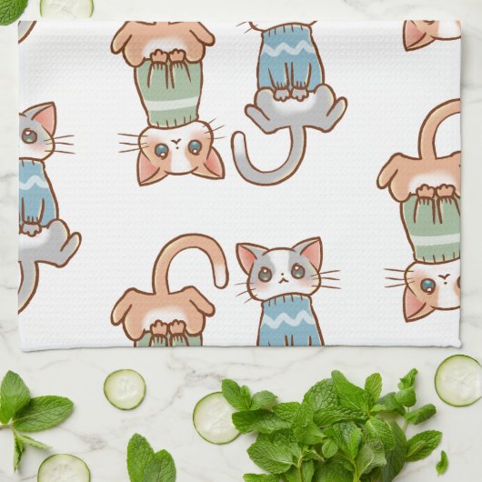 Katten in Truien Herfst Katten Schattige Kawaii Di Theedoek (Gevouwen)