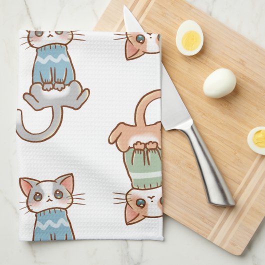 Katten in Truien Herfst Katten Schattige Kawaii Di Theedoek (Quarter Fold)