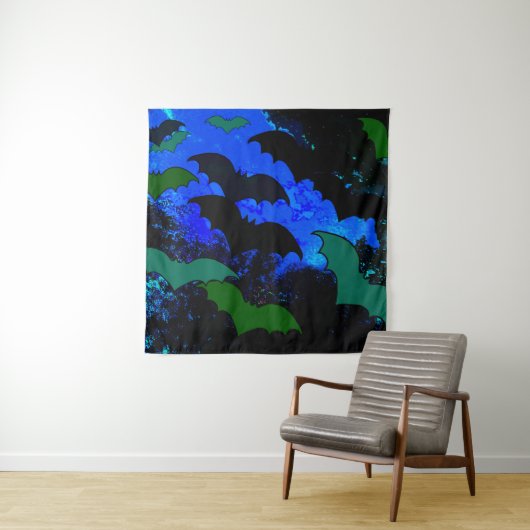 Katten in vliegblauw wandkleed (In situ)