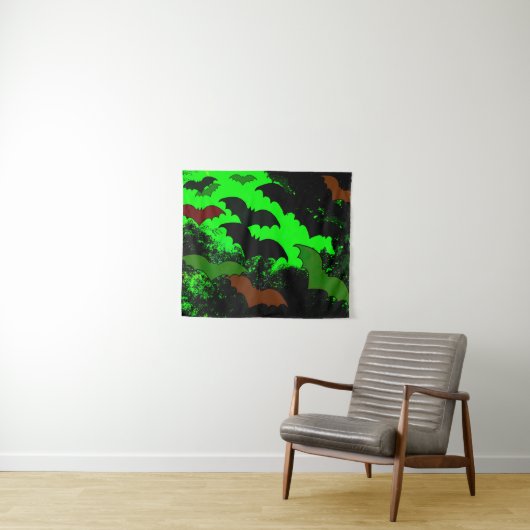 Katten in vlucht - groen wandkleed (In Situ (horizontaal))