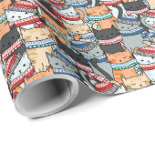 Katten in winterschijven en Petten patroonstructuu Cadeaupapier (Rol Hoek)