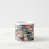 Katten in winterschijven en Petten patroonstructuu Espresso Kop (Voorkant)