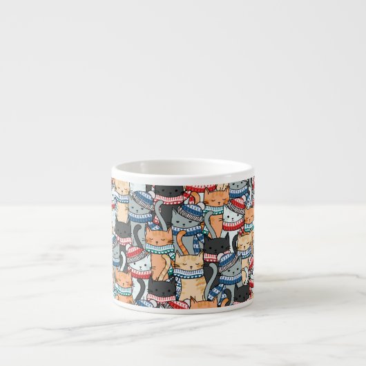 Katten in winterschijven en Petten patroonstructuu Espresso Kop (Voorkant)