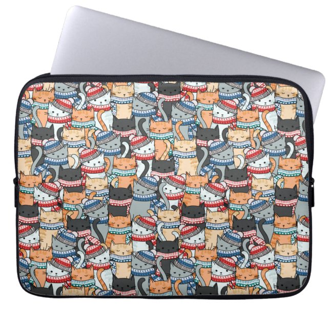 Katten in winterschijven en Petten patroonstructuu Laptop Sleeve (Voorkant)