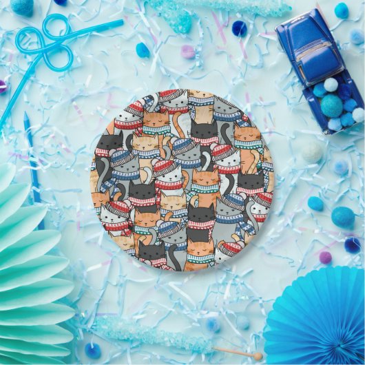 Katten in winterschijven en Petten patroonstructuu Papieren Bordje (Feest)