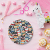 Katten in winterschijven en Petten patroonstructuu Papieren Bordje (Feest)