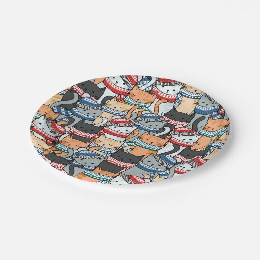 Katten in winterschijven en Petten patroonstructuu Papieren Bordje (Gekanteld)