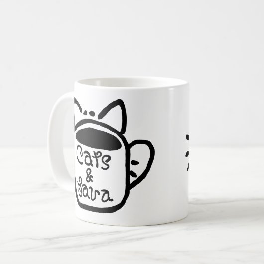 Katten & Java Zwart Koffiemok (Voorkant links)