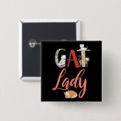 Katten - Kat Dame Kat Liefhebber Vierkante Button 5,1 Cm (Voorkant /achterkant)