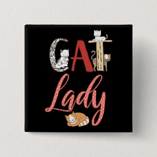 Katten - Kat Dame Kat Liefhebber Vierkante Button 5,1 Cm (Voorkant)