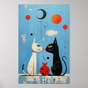 Katten - Kat- een Joan Miró Geïnspireerd Grafisch Poster